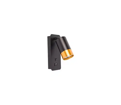 Svítidla  Nástěnné bodové svítidlo s USB nabíječkou 1xGU10/35W/230V černá/zlatá 