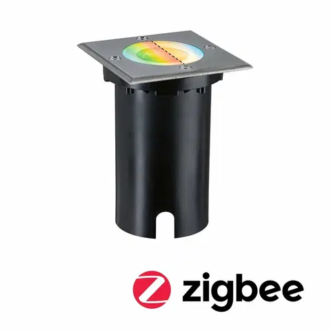 Zapuštěná svítidla do podlahy PAULMANN LED zemní svítidlo Smart Home Zigbee 3.0 Floor IP67 hranaté 110x110mm RGBW+ 4,9W 230V kov kartáčovaný hliník