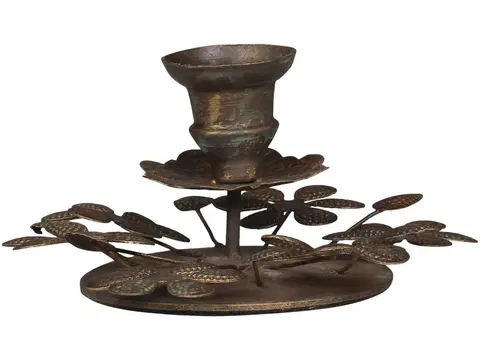 Svícny Mosazný antik kovový svícen s květy na úzkou svíčku - Ø 8,5*6,5cm Chic Antique 71581-20