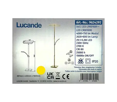 Lampy Lucande Lucande - LED Stmívatelná stojací lampa PARTHENA LED/29,1W/230V + LED/5,3W/230V 