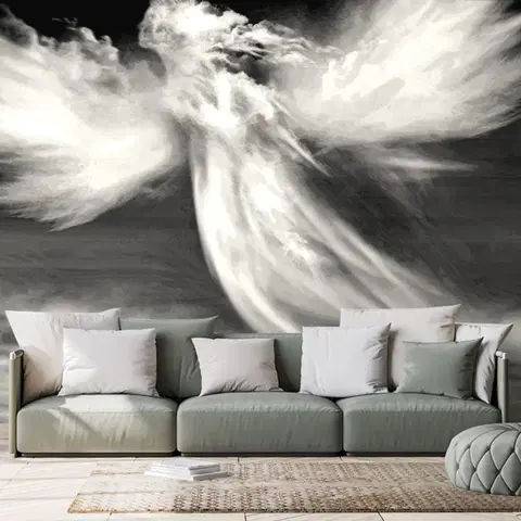 Černobílé tapety Tapeta černobílá podoba anděla v oblacích