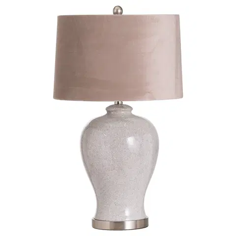 Designové a luxusní noční lampy do ložnice Estila Designová keramická stolní lampa Canete s jemnou glazurou a béžovým stínítkem 73cm