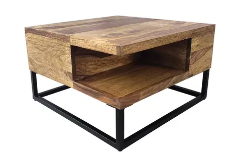 Designové a luxusní konferenční stolky Estila Masivní čtvercový konferenční stolek Giant s úložným prostorem ze sheeshamového dřeva ve světle hnědé barvě 60 cm