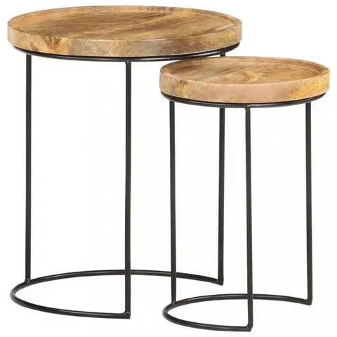 Konferenční stolky Odkládací stolek 2 ks dřevo / kov Dekorhome Mangovníkové dřevo
