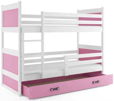 Postele BMS Dětská patrová postel RICO | bílá 90 x 200 cm Barva: Růžová
