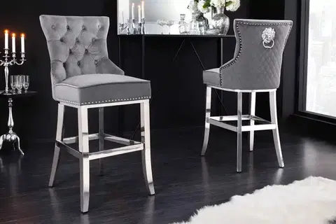 Barové židle LuxD Designová barová židle Queen Lví hlava šedá