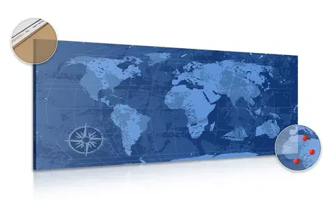 Obrazy na korku Obraz na korku rustikální mapa světa v modré barvě