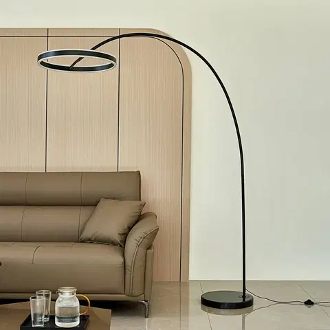 Stojací lampy Lucande Lucande Yekta LED oblouková stojací lampa, černá