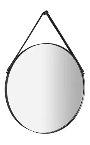 Koupelnová zrcadla SAPHO ORBITER kulaté zrcadlo s koženým páskem ø 60cm, černá mat ORT060