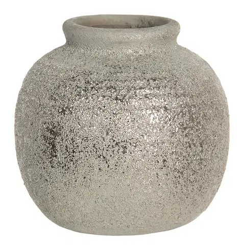 Dekorativní vázy Šedivá váza Kelly s patinou a odřeninami - Ø 8*8 cm Clayre & Eef 6CE1219