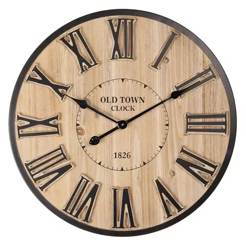 Hodiny Dřevěné nástěnné hodiny s římskými číslicemi Old Town CLock – Ø 60*5 cm / 1*AA Clayre & Eef 6KL0624