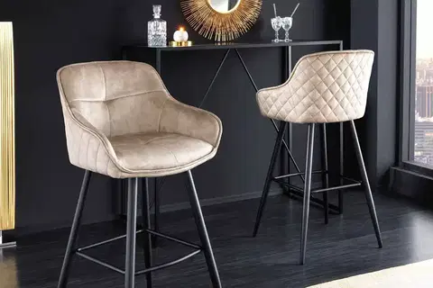 Barové židle LuxD Designová barová židle Natasha šampaňský samet - otevřené balení