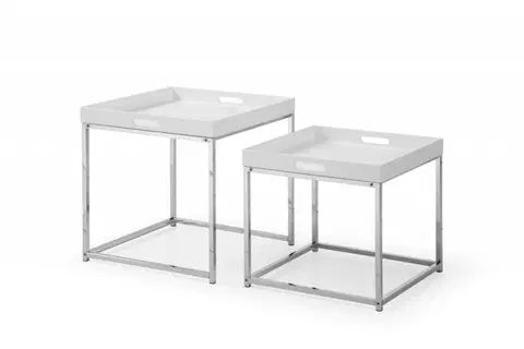 Luxusní a designové příruční stolky Estila Moderní set dvou příručních stolků Elements se stříbrnou kovovou konstrukcí a s odnímatelným podnosem