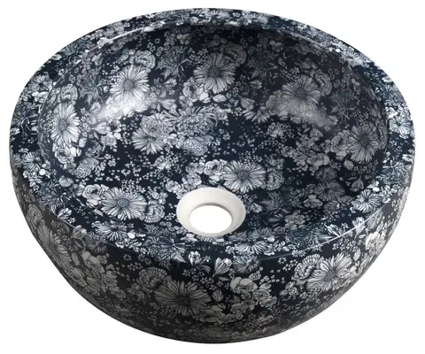 Umyvadla SAPHO PRIORI keramické umyvadlo na desku, Ø 41 cm, modré květy PI038