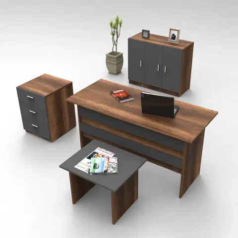 Kancelářské a psací stoly Set kancelářského nábytku VO12 ořech antracit
