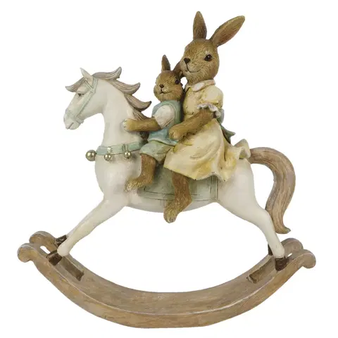 Velikonoční dekorace Velikonoční dekorace králíčků na houpacím koníkovi - 19*5*20 cm Clayre & Eef 6PR3276