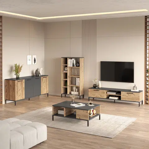 Obývací stěny a sestavy nábytku Set nábytku do obývacího pokoje RL6-AA borovice atlantic antracit