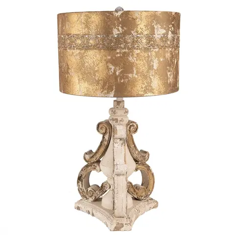 Lampy Béžovo - zlatá dřevěná stolní lampa Brocante Look - Ø 40*70 cm E27/max 1*60W Clayre & Eef 5LMC0027