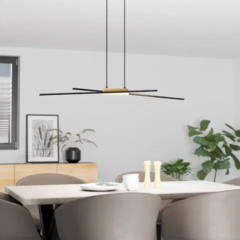 Závěsná světla EGLO Závěsné svítidlo Panagria LED, černé s dřevěnými detaily
