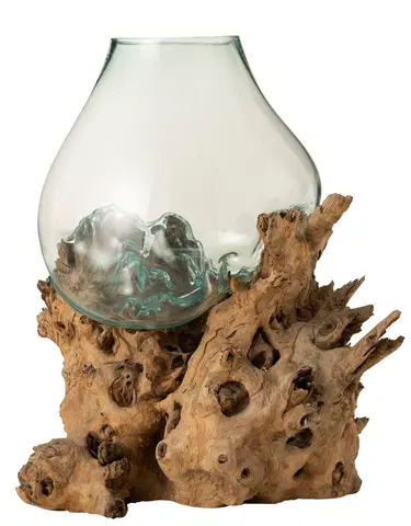 Dekorativní vázy Váza z recyklovaného skla na dřevu Gamal - 83*78*78 cm J-Line by Jolipa 10855