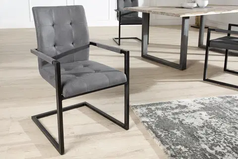 Luxusní jídelní židle Estila Designová stylová židle Oxford s područkami šedá