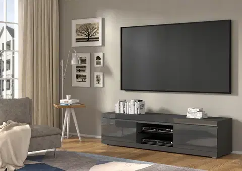 Televizní stolky Televizní stolek NET 180 cm univerzální šedý mat, šedý lesk