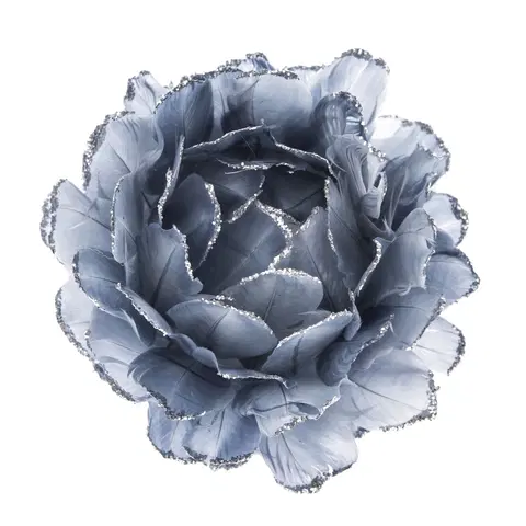 Vánoční dekorace Závěsná květina z peří šedo - modrá, 8 cm