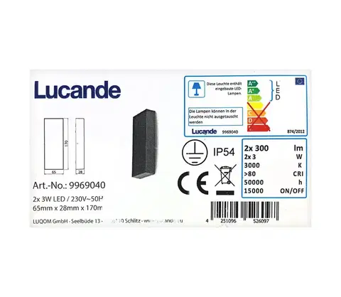 Svítidla Lucande Lucande - LED Venkovní nástěnné svítidlo CORDA 2xLED/3W/230V IP54 