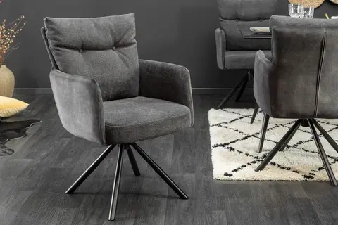 Luxusní jídelní židle Estila Moderní otočná jídelní židle Laggan s černými nohama a antracitovým potahem 90cm