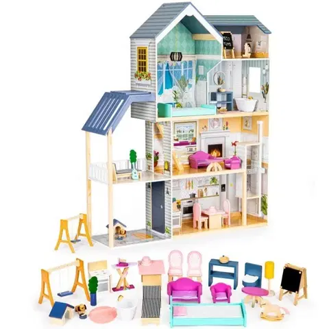 Hračky Velký dřevěný domeček pro panenky s nábytkem