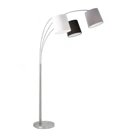 Obloukové stojací lampy LEUCHTEN DIREKT is JUST LIGHT Stojací svítidlo v barvě oceli s tříbarevným látkovým stínítkem v moderním designu