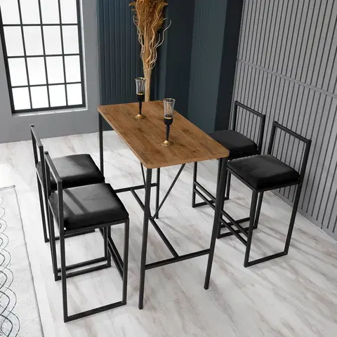 Barové židle a stoly Set barový stůl a židle (5 kusů) NORDIC černá a ořech