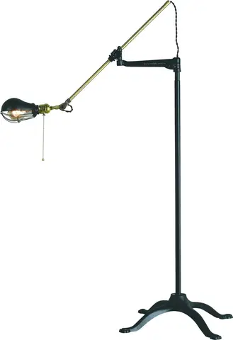 Designové a luxusní stojící lampy Estila Polohovatelná stojací lampa Vidar ve zlatém moderním provedení s černým otočným kovovým ramenem 200cm