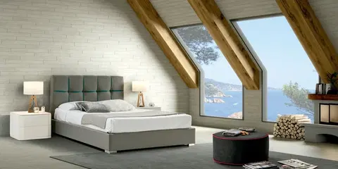 Luxusní a stylové postele Estila Dizajnová manželská postel Veronica s šedým čalouněním s geometrickým vzorem 140-180cm