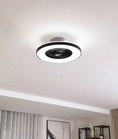 Stropní ventilátory se světlem Lindby Stropní ventilátor Lindby Smart LED Paavo, černý, tichý,Tuya