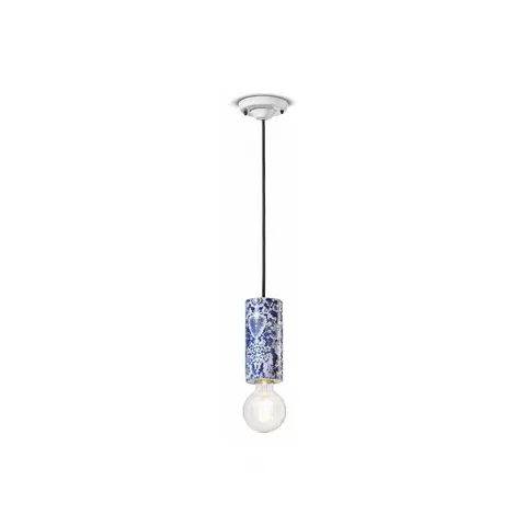 Závěsná světla Ferroluce Závěsná lampa PI, květinový vzor Ø 8 cm modrá/bílá