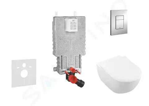 Záchody GROHE Uniset Set předstěnové instalace, klozetu a sedátka Subway 2.0, DirectFlush, SoftClose, CeramicPlus a tlačítka Skate Cosmo, chrom 38643SET-KI