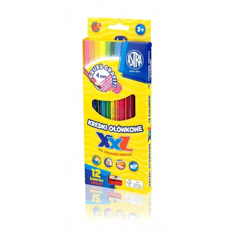 Hračky ASTRA - Šestihranné barvičky s XXL tuhou 12ks + struhadlo, 312120002