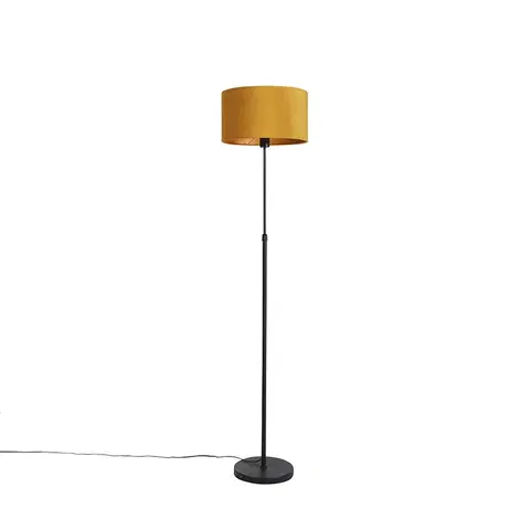 Stojaci lampy Stojací lampa černá se sametovým odstínem okrová žlutá se zlatem 35 cm - Parte