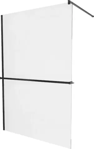 Sprchové zástěny MEXEN/S KIOTO Sprchová zástěna WALK-IN s poličkou a držákem ručníků 70 x 200 cm, transparent 8 mm, černá 800-070-121-70-00