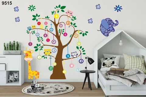 Zvířátka Úžasná nálepka na zeď pro děti abeceda na stromě