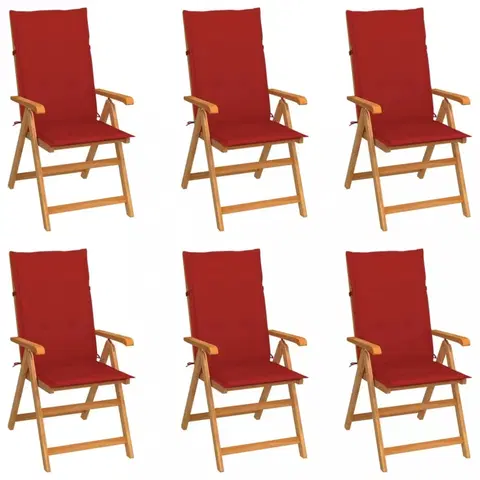 Zahradní židle Zahradní židle 6 ks teak / látka Dekorhome Červená