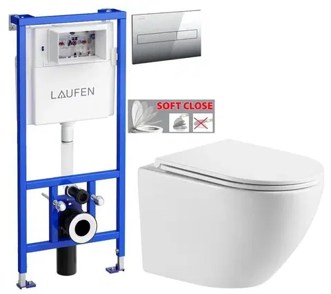 Záchody LAUFEN Rámový podomítkový modul CW1 SET s chromovým tlačítkem + WC INVENA LIMNOS WITH SOFT, včetně soft/close sedátka H8946600000001CR LI1