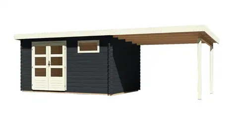 Dřevěné plastové domky Dřevěný zahradní domek BASTRUP 8 s přístavkem Lanitplast Antracit