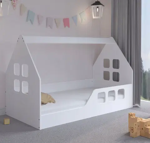 Dětské postele Dětská postel Montessori domeček 160 x 80 cm bílá pravá