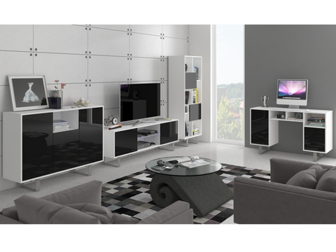 Obývací stěny Obývací pokoj BOKARO 2, bílá/černý lesk, 5 let záruka