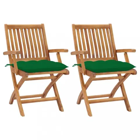 Zahradní židle Zahradní židle 2 ks teak / látka Dekorhome Tmavě zelená