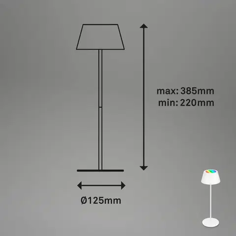 Venkovní osvětlení terasy Briloner LED stolní lampa Kiki s dobíjecí baterií RGBW, bílá
