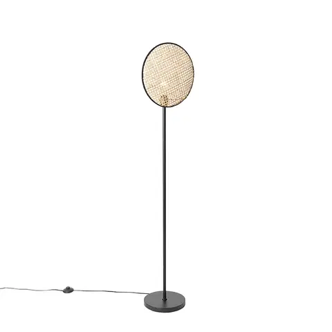 Stojaci lampy Venkovská stojací lampa černá s ratanem 35 cm - Kata