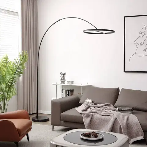 Obloukové lampy Lucande Lucande Virvera LED oblouková stojací lampa, černá